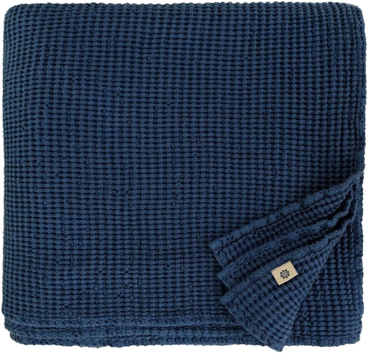Linnen Katoen Dekbed Sprei Wafelstructuur Donkerblauw Tweepersoons (210x250 cm) - Zomer & Winter Gebruik