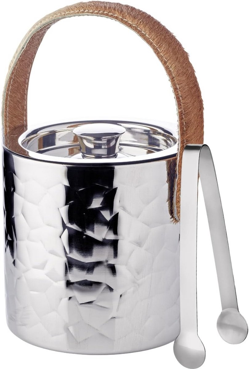 Ikemmer IJsemmer met Lepel en Deksel - Hoogglans RVS met Decoratieve Hamerd Look