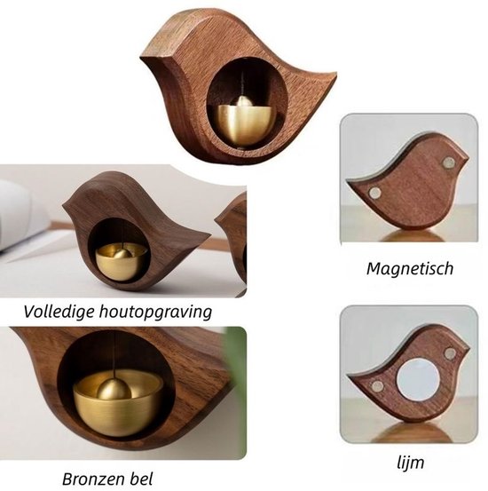 1 stuk - Deurbelsets - Dopamine Deurbel / Windbel - Magnetische Koperen Bel voor Entree en Koelkast - Vogelvorm — afbeelding 2