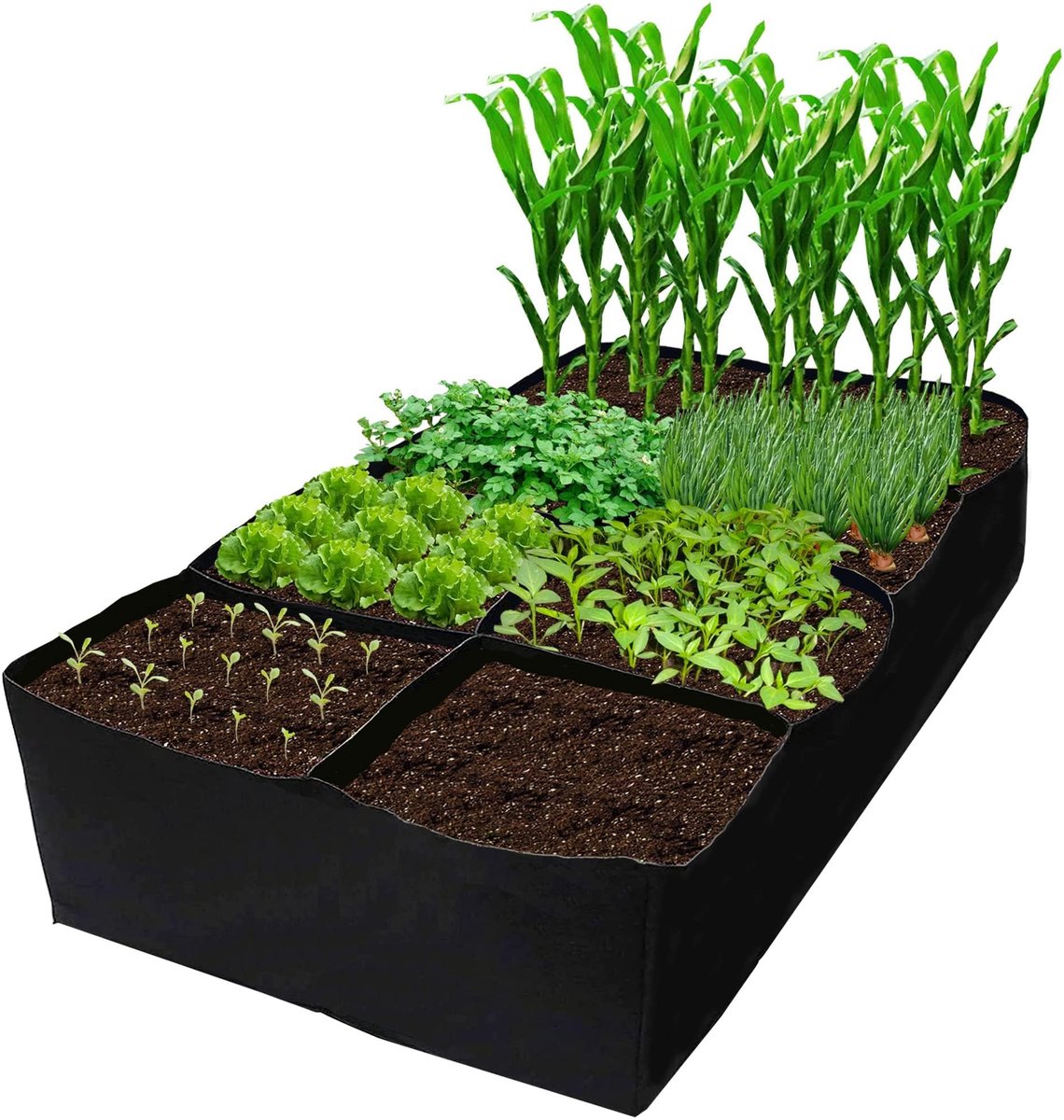 ANMI® Stoffen Kweekbak 180 x 90 x 30 cm - 480L Kweekzak met 8 Vakken - Verhoogde Moestuinbak voor Groenten Kruiden en Bloemen - Non-woven Fabric