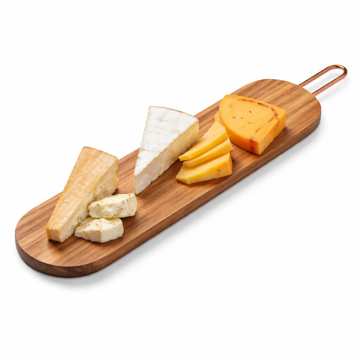 Point-Virgule serveerplank uit acaciahout met koperen handvat 60x12x2cm