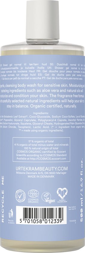 Urtekram Fragrance Free Parfumvrije Bodywash Gevoelige Huid