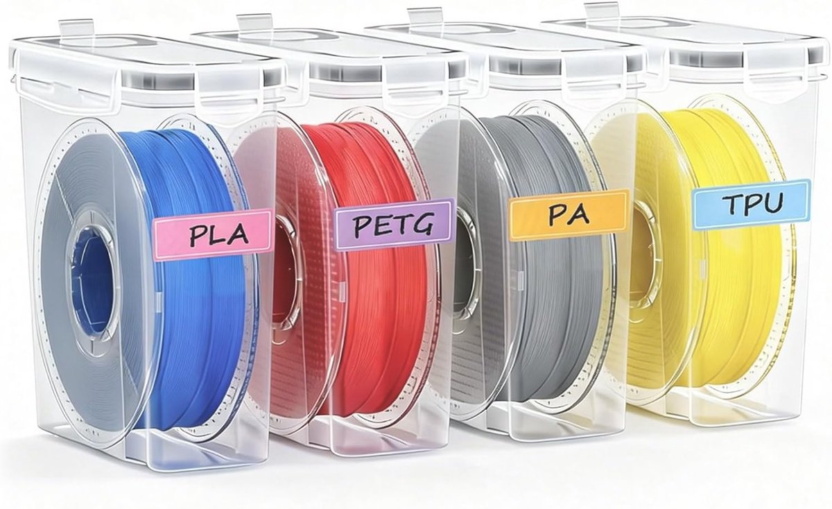 Filament Opslagbox - Container Set - 3D Printen - Luchtdicht Stapelbaar - 1 Liter - Transparant