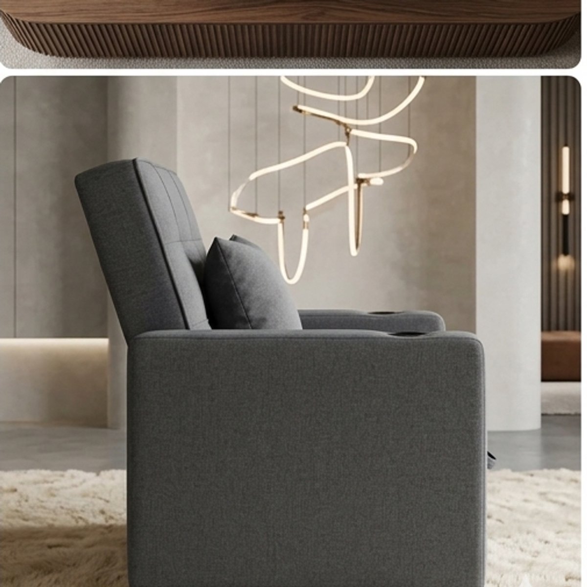 ComfortFlex Deluxe 3-in-1 Slaapstoel – Slaapbank Stoel met 6 Standen Verstelbare Rugleuning, Bekerhouders, 2 Kussens en Zijvak – Uitklapbaar Logeerbed – Donkergrijs Linnen – 189x91x58 cm,A-Furniture