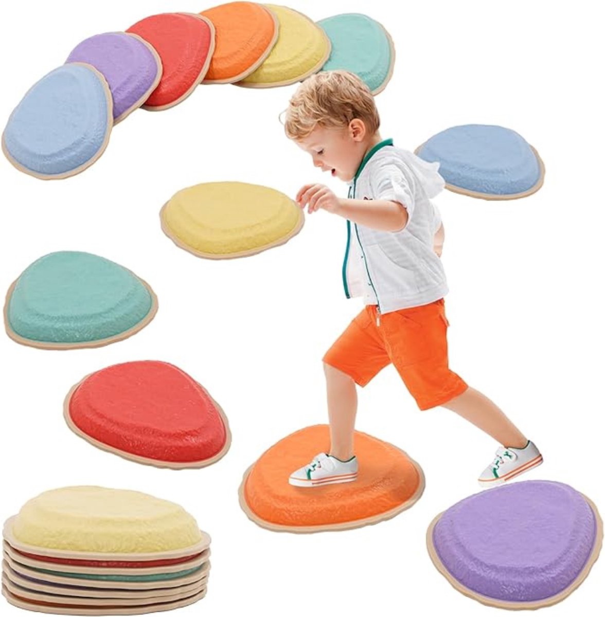 Verte Stapstenen - Balansstenen voor Kinderen - Antislip Stapelstenen - Balansstenen - Avontuurlijke Stapelstenen - Bevordert Balans en Coördinatie - Zintuiglijk Speelgoed voor Binnen en Buiten - Set van 6