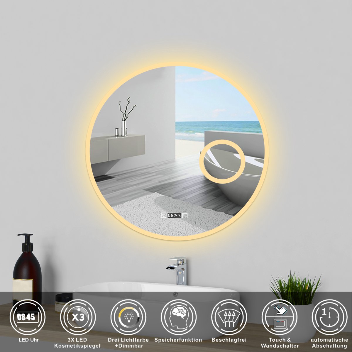 Balmani Secret Black Rond Badkamerspiegel Zwart 60 Cm Met Spiegelverlichting En Verwarming 201952
