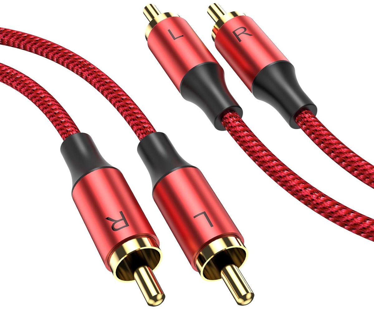 Stereo RCA Kabel 10 Meter - Gevlochten Audio Kabel met Vergulde Stekkers voor Home Cinema, Subwoofer en Luidsprekers