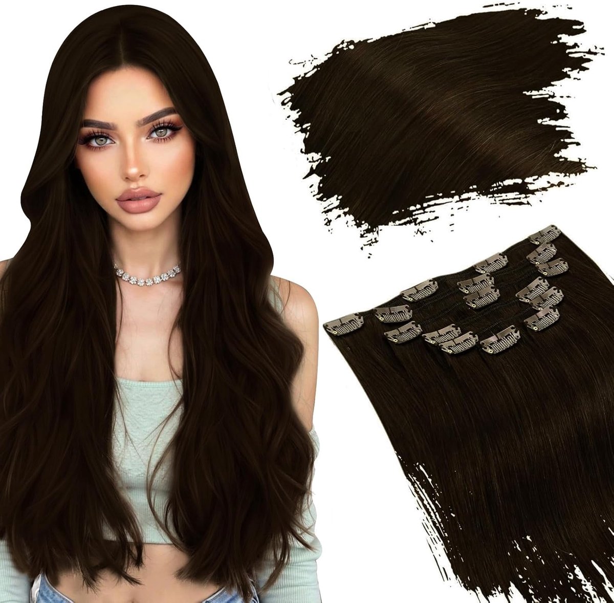 Clip-in Haarstukken - Echt Haar - Directe Lengte - Remy Kwaliteit - 40 cm 120g - Donkerbruin