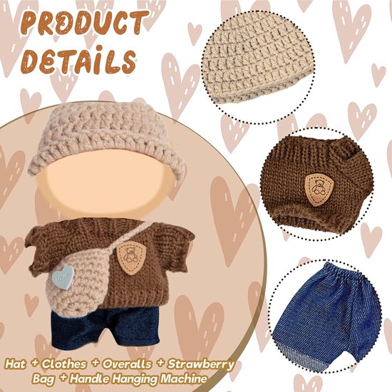 5-delige Poppenkleding Set Bruin Accessoires voor 17 cm Poppen - Trui, Broek, Muts, Schoenen & Tas van Merkloos — afbeelding 2