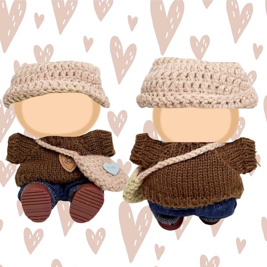 5-delige Poppenkleding Set Bruin Accessoires voor 17 cm Poppen - Trui, Broek, Muts, Schoenen & Tas van Merkloos — afbeelding 3
