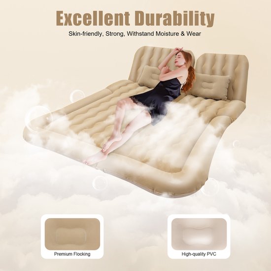 Jently opblaasbaar matras - luchtbed - luchtmatras - opblaasbaar bed - achterbak auto - met pomp en kussen - beige van Merkloos — afbeelding 5