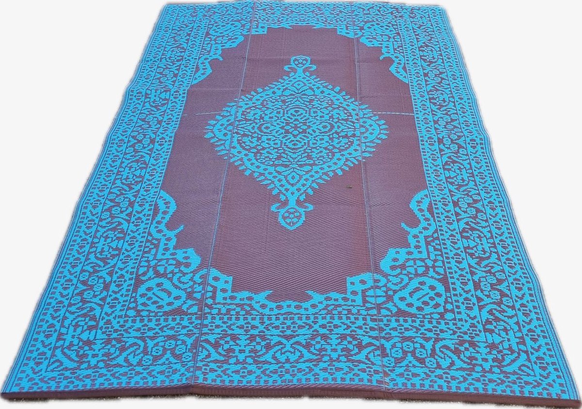 plastic buitenkleed-vloerkleed 150x240cm bruin/turquoise orient