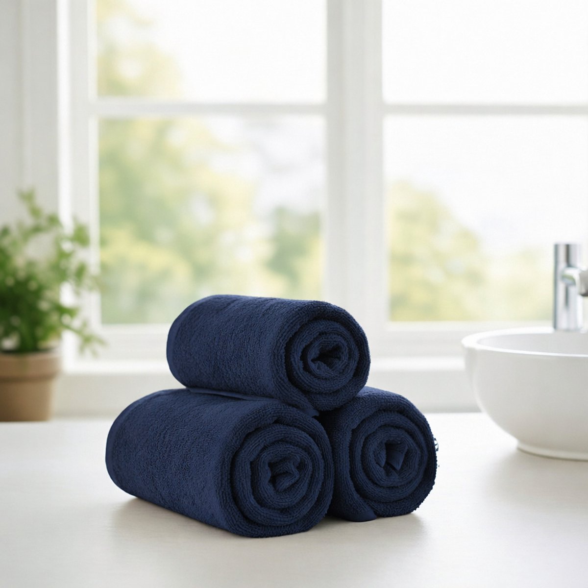 Nile Textile Egyptisch Katoen Gastendoekjes - Set van 3 - 30x30 - Navy blauw