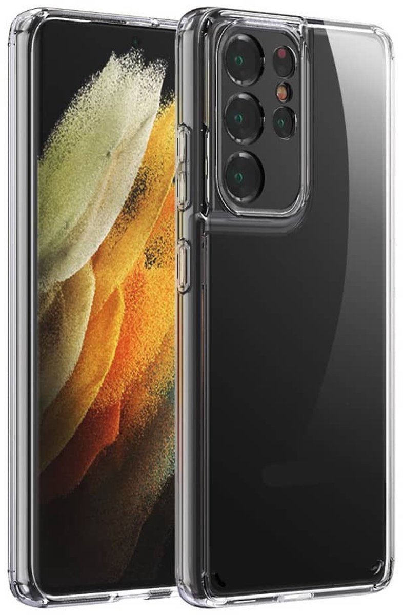 Hoes Geschikt voor Samsung S21 ULTRA Hoesje Backcover Hybride Transparant Siliconen Case TPU Hoesje - Luxe Telefoonhoesje Wallet Case Pasjeshouder PU Leder