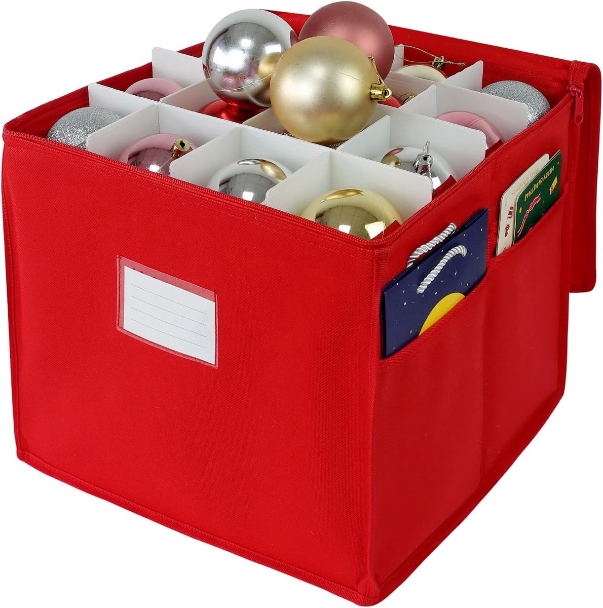 Famanu – Ornamenten opbergdoos - met compartimenten en dubbele rits - geschikt voor kerstballen en seizoensdecoraties - duurzaam materiaal - stevig en praktisch - beschermt inhoud tijdens opslag