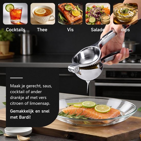 BARDI Citroenpers - Limoenpers - Handmatige Citroenpers - Lemon squeezer - Citrusknijper - Fruitpers - Sinaasappelpers - CHROME van Merkloos — afbeelding 4