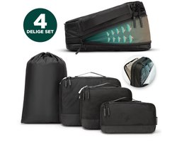 Remodius® Compression Packing Cubes Set van 4 – Modulair Reisset – YKK Compressierits - Waterdichte Dual Compartments voor schone en vuile kleding - Gerecycled en Duurzaam - Packing Cubes met Compressie - Bagage Organizer voor Koffer en Backpack