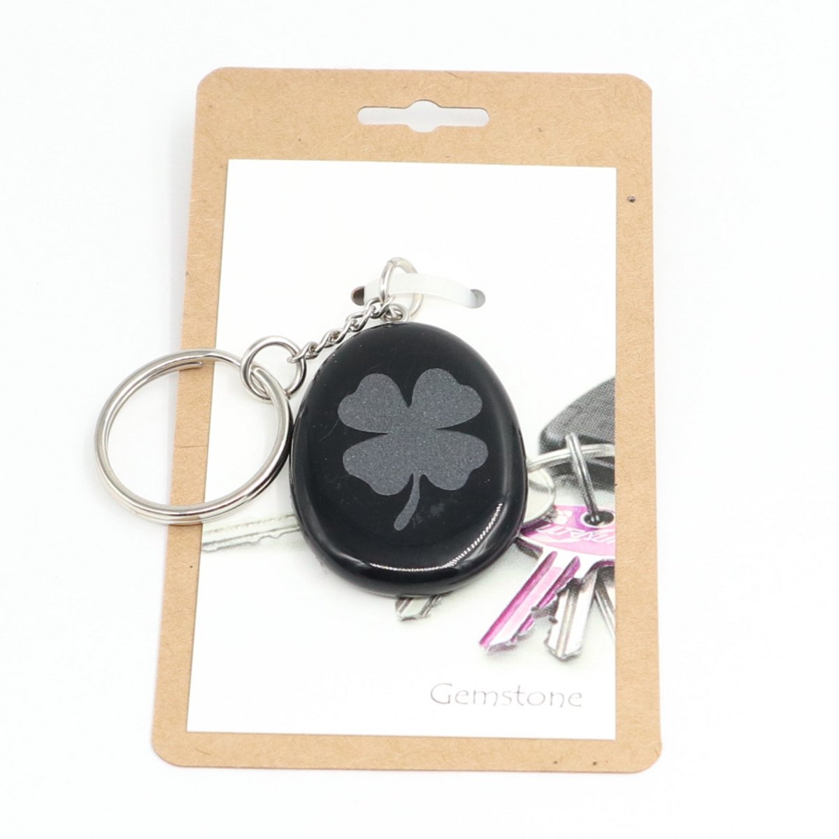 Keychain Klavertje vier zwart