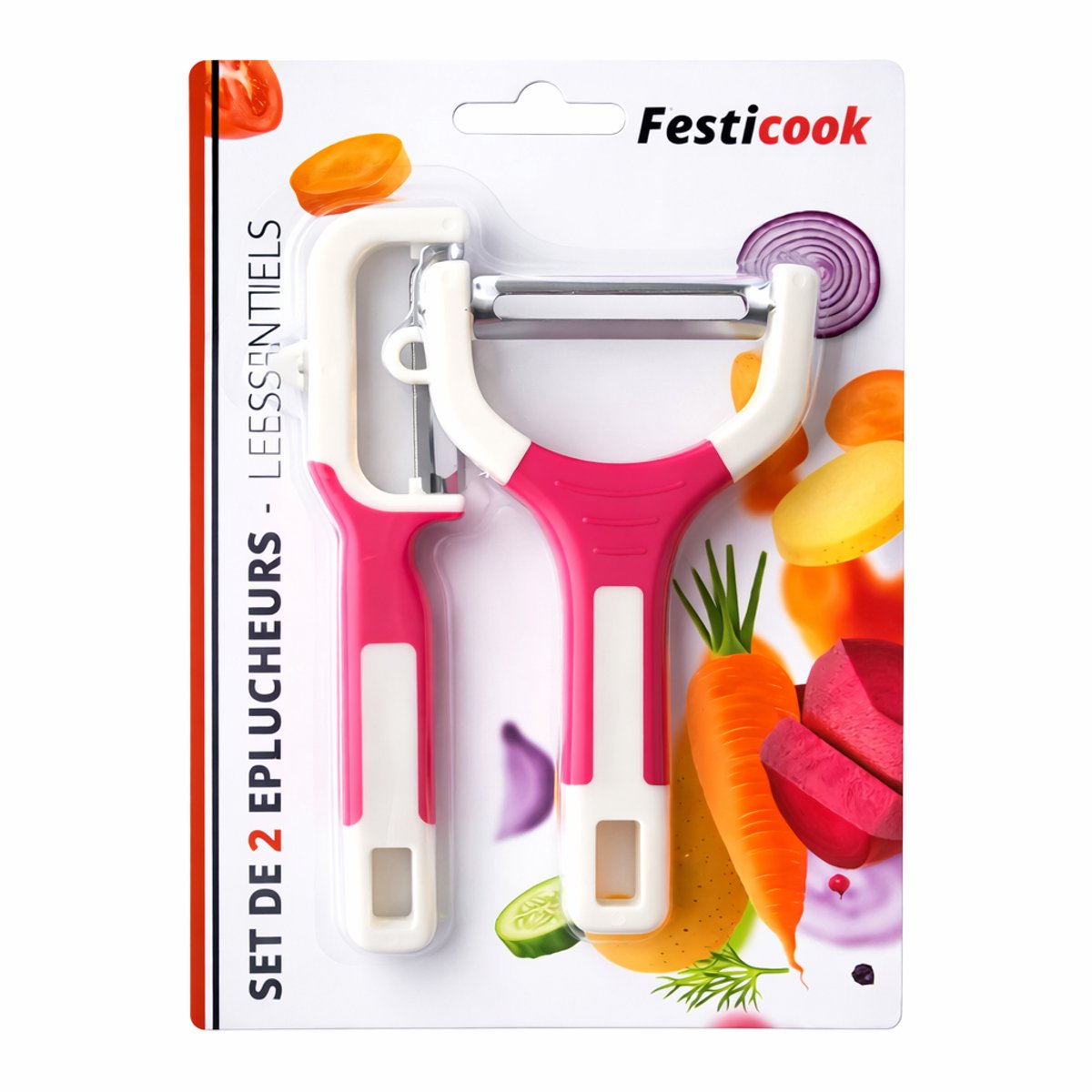 EasyMart – Dunschillers Set 2-delig – Y-model + Rechte – Groente- & Aardappelschiller – Keuken – Roze