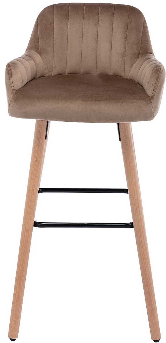 Vente-unique Barkruk van fluweel en beukenhouten poten - Beige - ELEANA L 47 cm x H 98 cm x D 52 cm