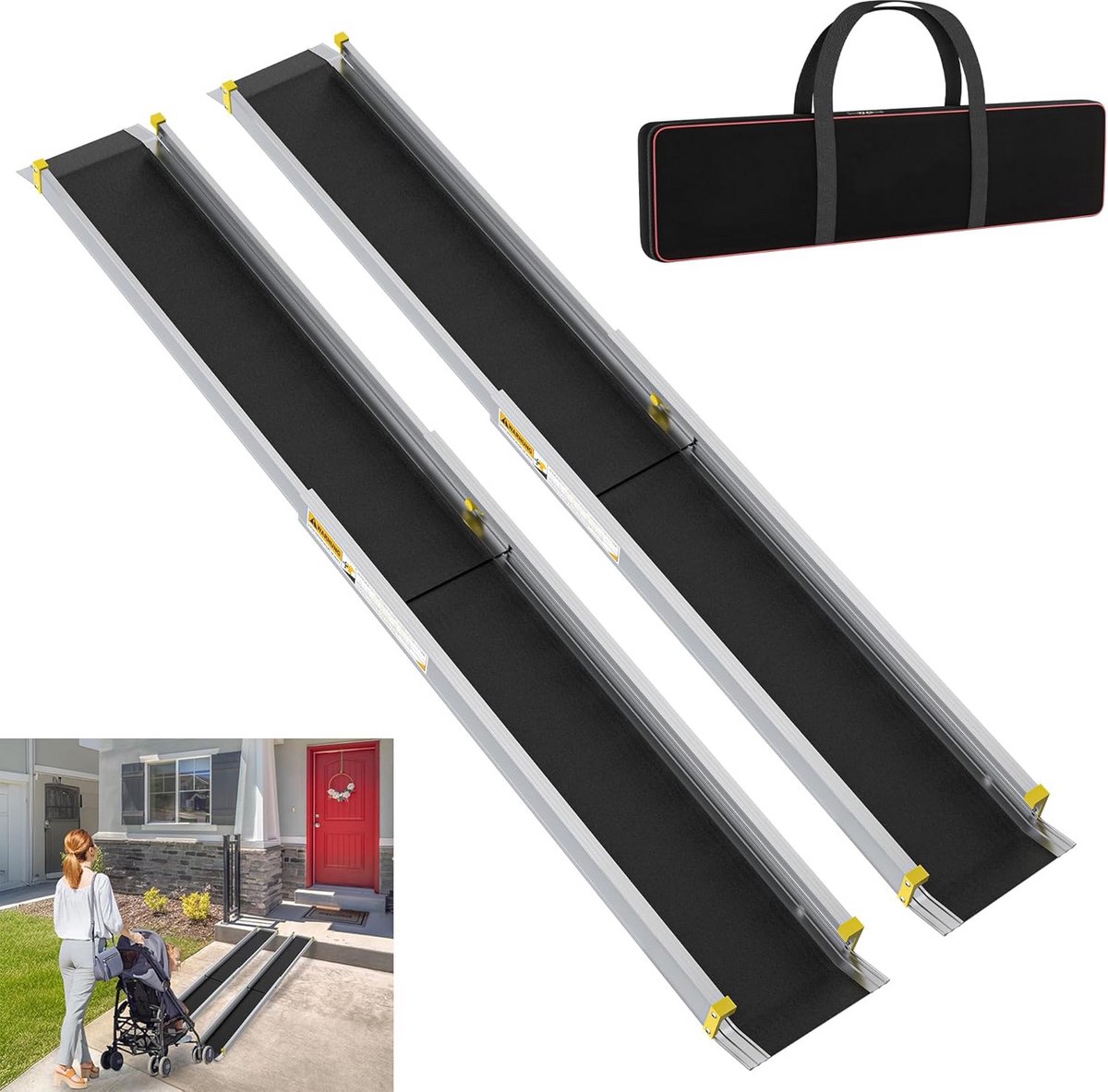 2x Verstelbare Aluminium Rolstoelhelling 91-152 cm - Draagbaar en Antislip voor Hoge Laadvermogen 300 kg