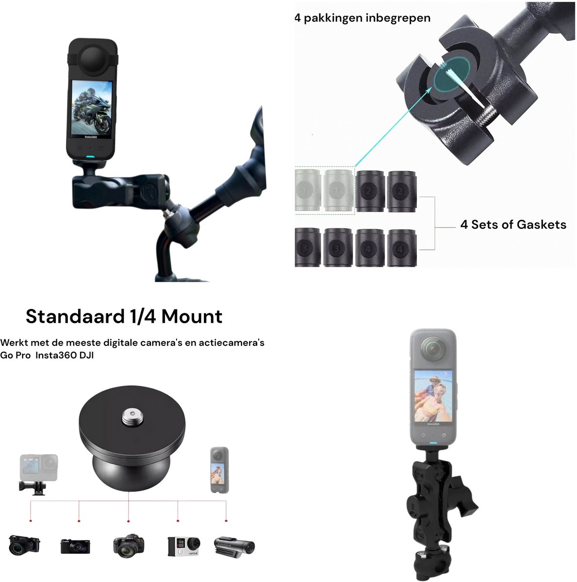 Motor Spiegel Mount voor Insta360 en GoPro - Stuur Beugel - Motorcycle Mirror Mount for Insta360 One X5 - Bionische Motor Mount - GoPro Dji Motorfiets Mount - Insta360 One X4 X3 X2 X R GO - DJI Osmo -Insta360 0ne X4 X5 X3