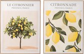 J-Line Décoration Murale Citronnier - toile - multicolore - 2 pièces