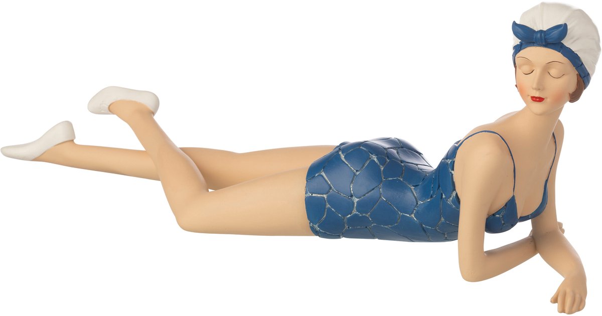 J-Line decoratie Vrouw Badpak Liggend - polyresin - blauw
