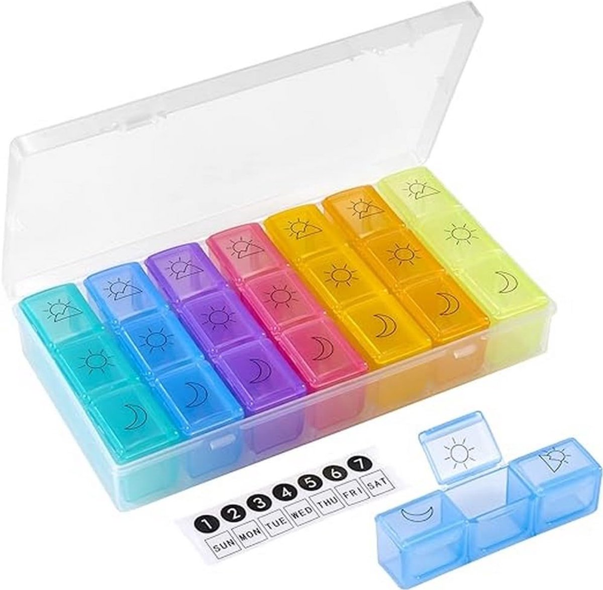 Famanu – Tablettenbox 7 dagen met 3 vakken per dag, draagbaar model voor medicijnen en supplementen