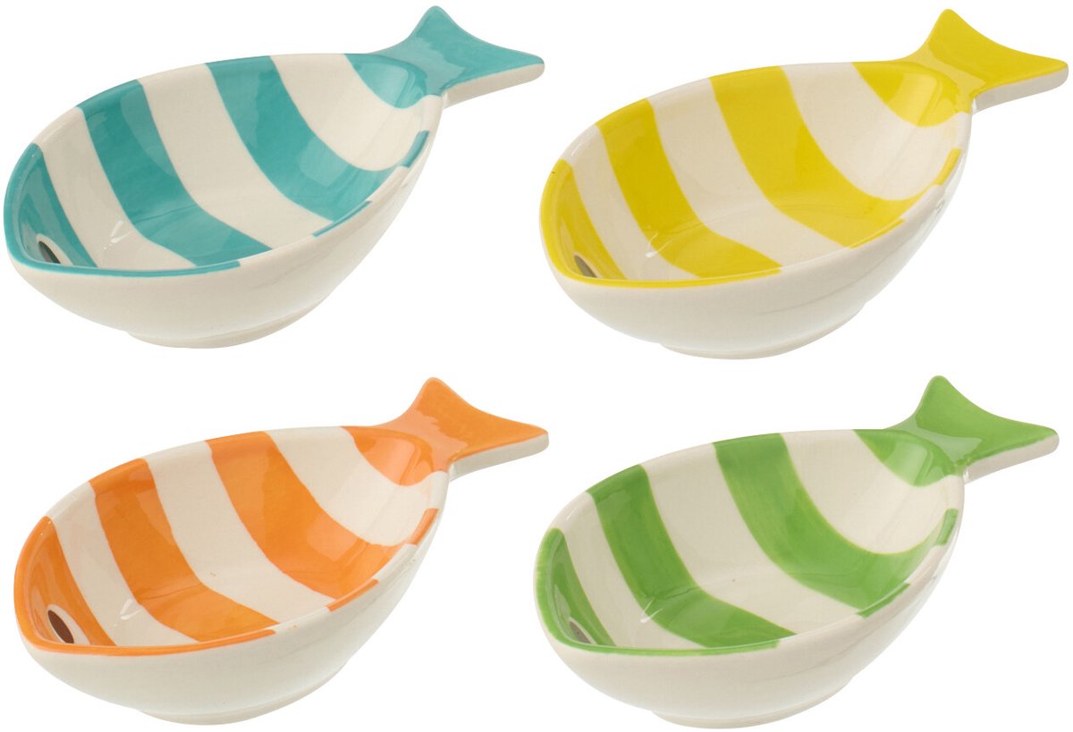 J-Line schaal Vis Gestreept - porselein - mix - small - set van 4