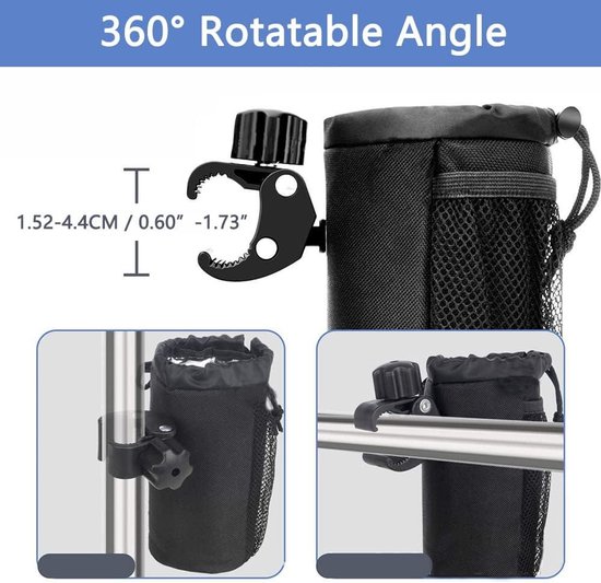 Waterfleshouder - Universele tas voor motorfiets, scooter, kinderwagen - Grote waterfleshouder - Waterfleshouder met waterdicht Oxford-weefsel - Geschikt voor fiets - Zwart — afbeelding 3