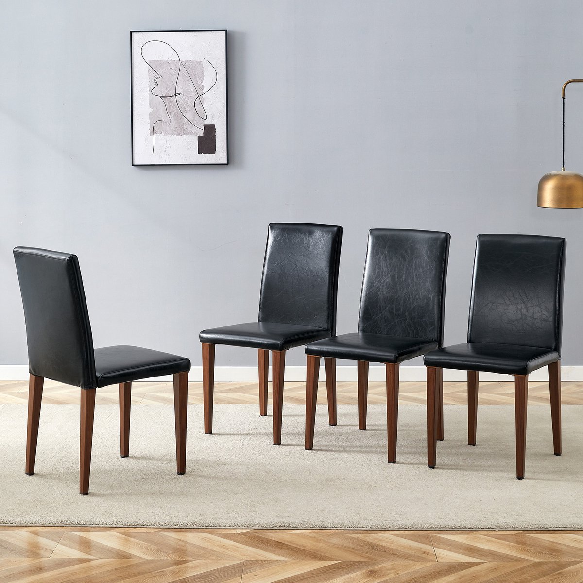 STILVORA Eetkamerstoel Set Van 4 90 Cm - Comfortabele Ergonomische Rugleuning - Onderhoudsvriendelijk Pu - Voor Eetkamer En Woonkamer - Metaal Zwart Walnoot + zwart