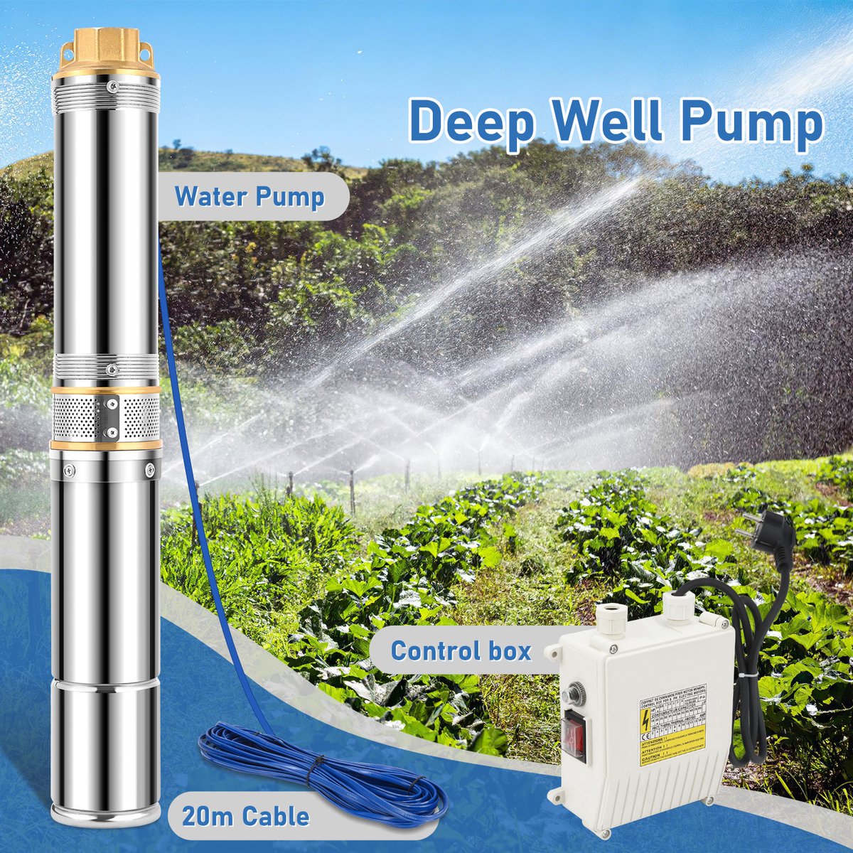 Diepe Bronpomp - Stroom 4000 L/H - 1100W Dompelpomp - Maximale Opvoerhoogte van 34m - met Externe Schakelkast en 20 m Stroomkabel - met Terugslagklep en Filter - Voor Regentonnen Reservoirs - Kanalen - Rivieren – foto 8