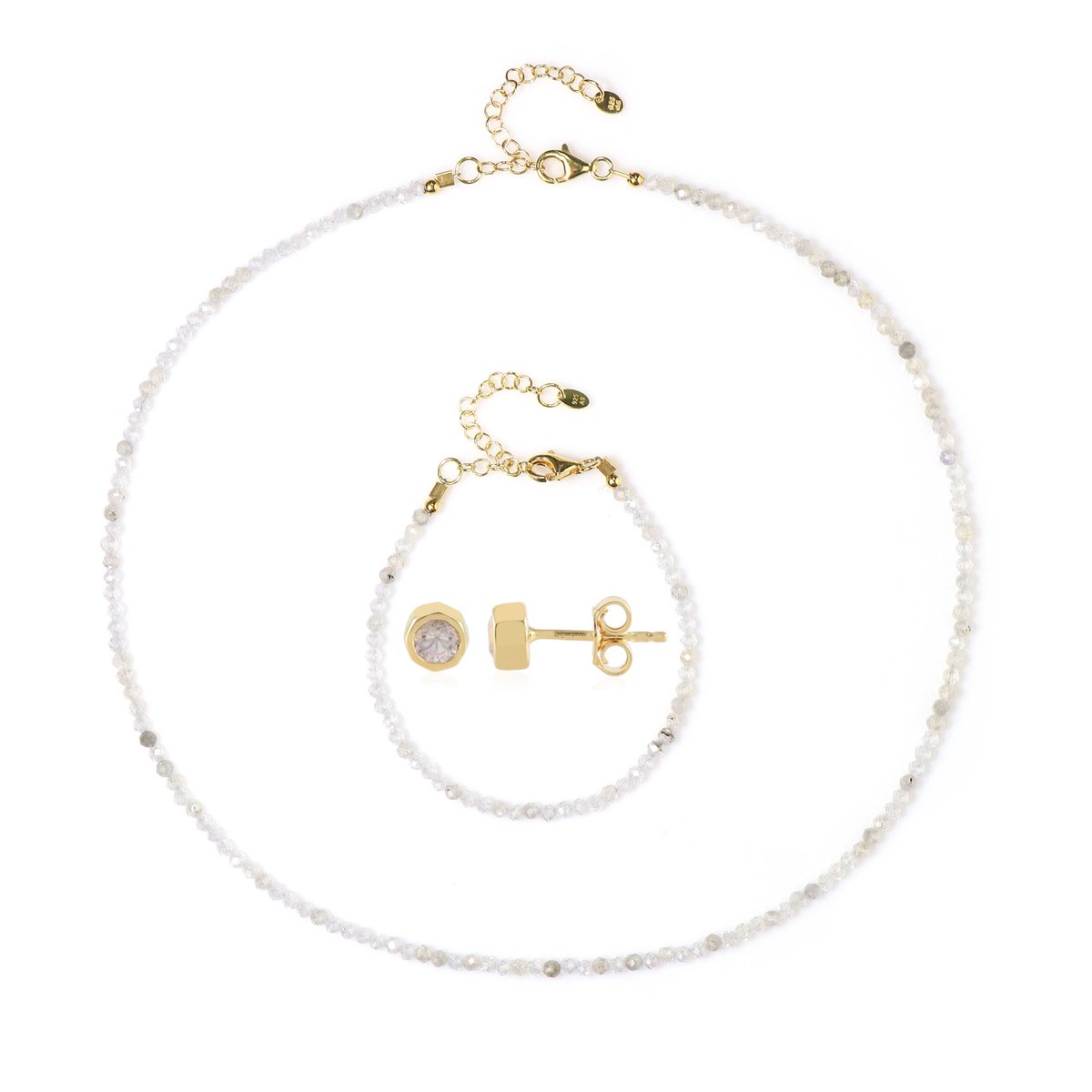 Cavill - Zilveren Set met Cambodjaanse Zirkonen Totaal 64,27 ct - 925 Sterling Zilver Verguld - Verstelbare Armband en Ketting - Elegante Sieradenset