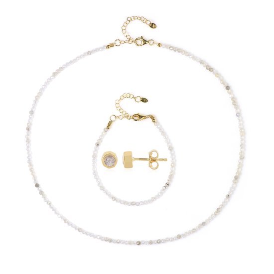 Cavill - Zilveren Set met Cambodjaanse Zirkonen Totaal 64,27 ct - 925 Sterling Zilver Verguld - Verstelbare Armband en Ketting - Elegante Sieradenset