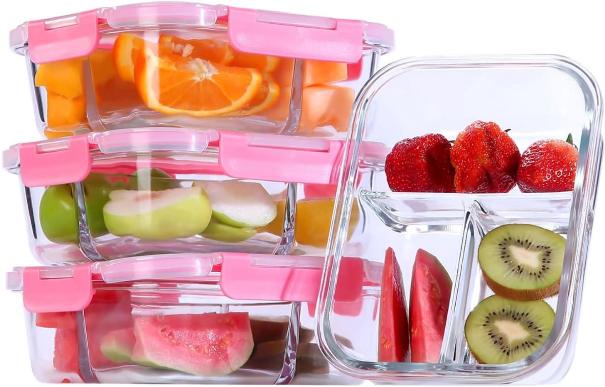 REN® Meal Prep Bakjes Glas - vershoudbakjes glas - mealprep bakjes Glas - 3 stuks - oven- en vrieskast - Roze - 18cm x 15cm x 6cm