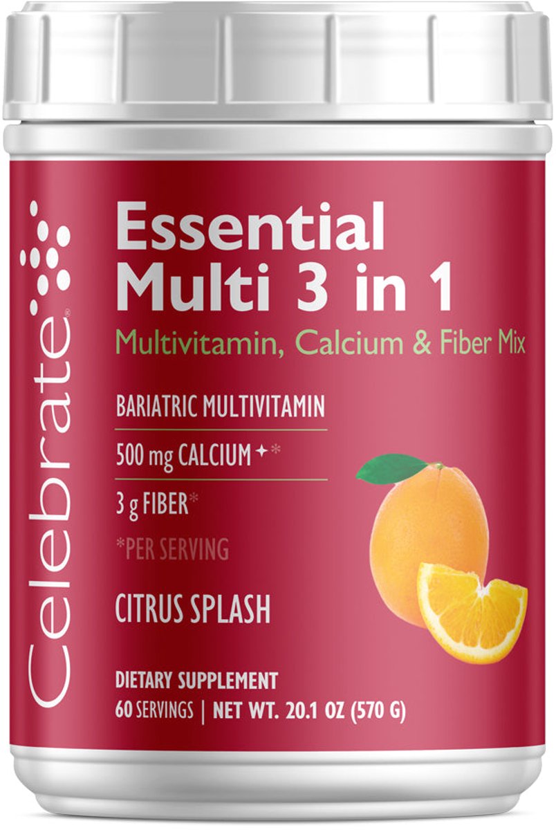 Celebrate Vitamins Essential Multi 3-in-1 – multivitamine drinkmix met calcium & vezels – maagverkleining - 60 porties