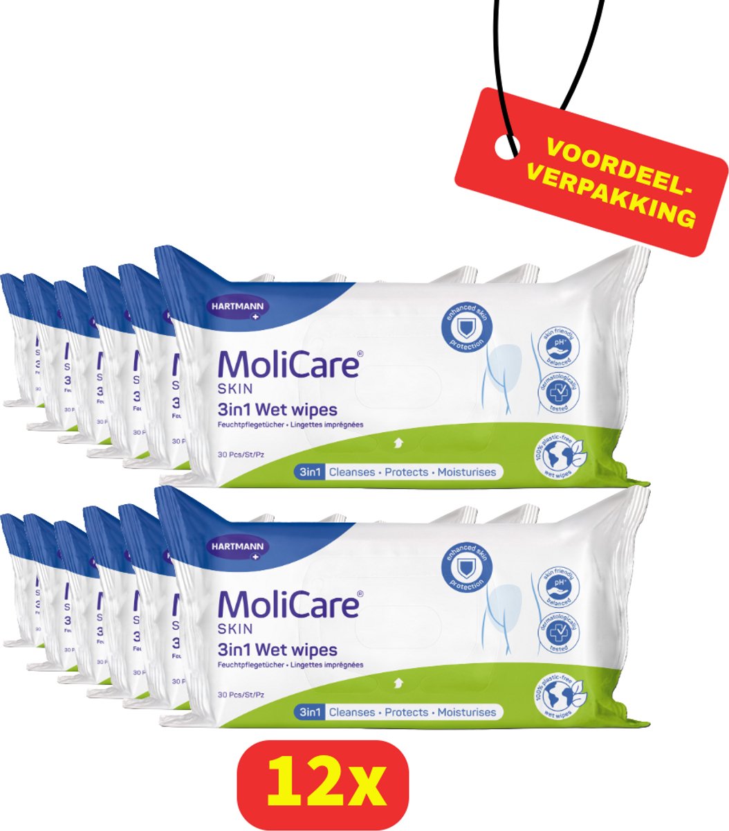 MoliCare® Skin 3in1 Vochtige verzorgingsdoekjes - 12x 30 stuks voordeelverpakking