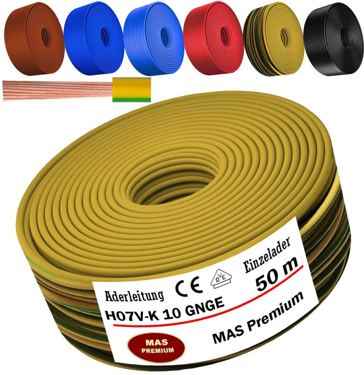 Flexibele Aderkabel H07V-K 10 mm² - Diverse Kleuren en Lengtes 5 tot 100m