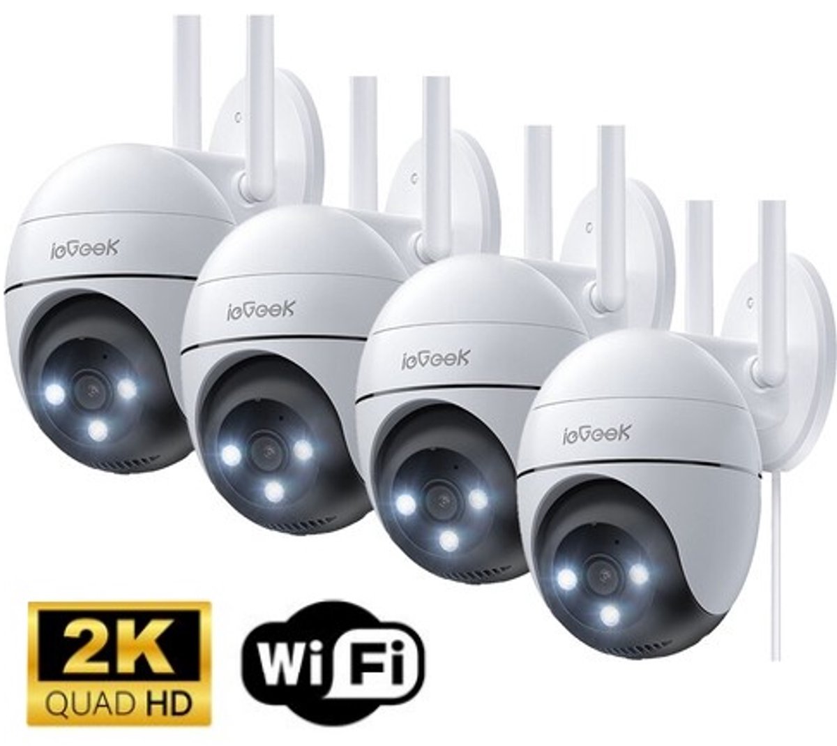 ieGeek Beveiligingscamera Buiten – 2K HD - Buiten Camera Met Nachtzicht – Buitencamera - Bewakingscamera voor Buiten - Met WiFi en APP - 4 Stuks