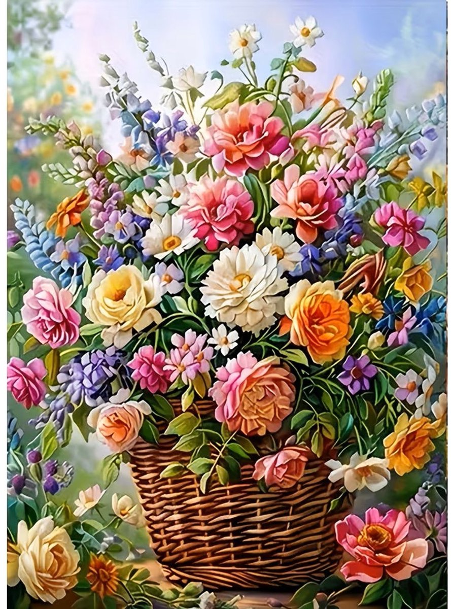 nr 255 Diamond Painting bloemen mand 40x30cm (rond)