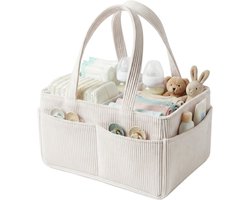 Luiertas - luier organizer - Luieropbergmand - luier opberger - Grote opbergmand voor baby's - Geschikt voor het opbergen van luiers, billendoekjes, flesjes en speelgoed - 36*20*18 cm - Gebroken wit