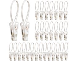 30 stuks Multifunctionele Wasknijpers Met Kunststof Touw – Wit – Ideaal voor Babykleding, Broek, Sokken, Mutsen, Handdoeken & Schoenen