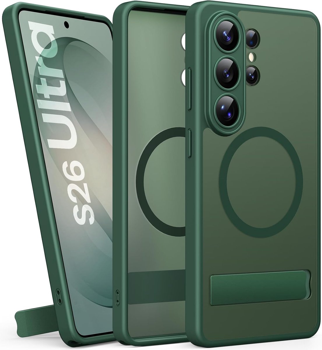 Zandarix Geschikt voor Samsung Galaxy S26 Ultra - Camerabescherming - Militaire Valbescherming - Geschikt voor Mag - Kickstand - Back Cover Hoesje - Groen