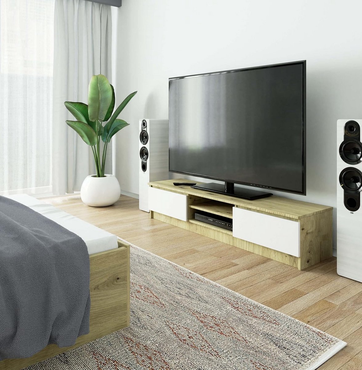 Lowboard TV Kast 160 cm Breed met Opbergvakken en Deurtjes