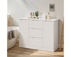 Xbro Badkamerkast, Smalle Opbergkast met 3 Laden en 2 Deuren, Vrijstaande Kast met 4 Plank, Waterbestendig MDF, 100 x 35 x 76 cm, Wit