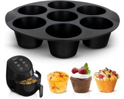 Muffinbakvorm voor airfryer - Bakvorm - Taartvorm - 3,5–5 liter - Geschikt voor muffins/eierblokjes - Siliconen - Zwart