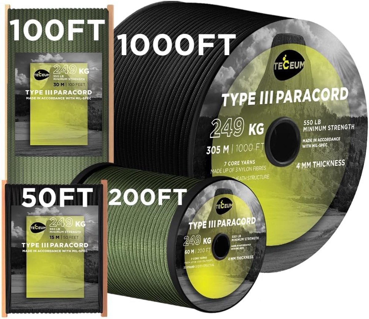 Sterk Tactisch Paracord Type III 550 - 4mm Outdoor Survival Touw voor Kamperen en Hiking