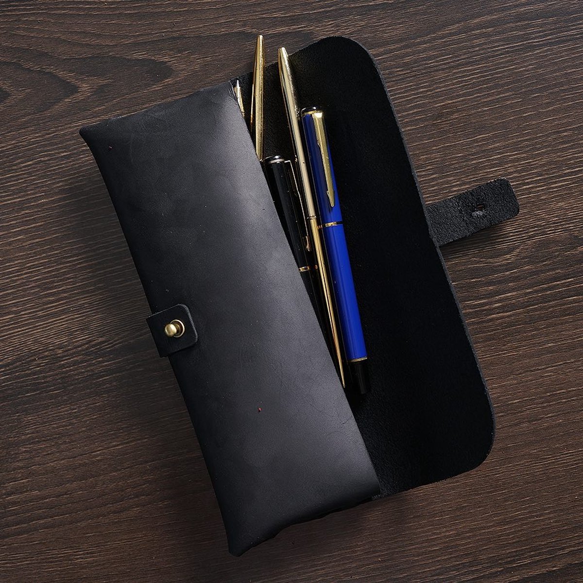 Leren Etui van Top-Grain Rundleer – Voor 20+ Pennen – Minimalistisch Design - Black