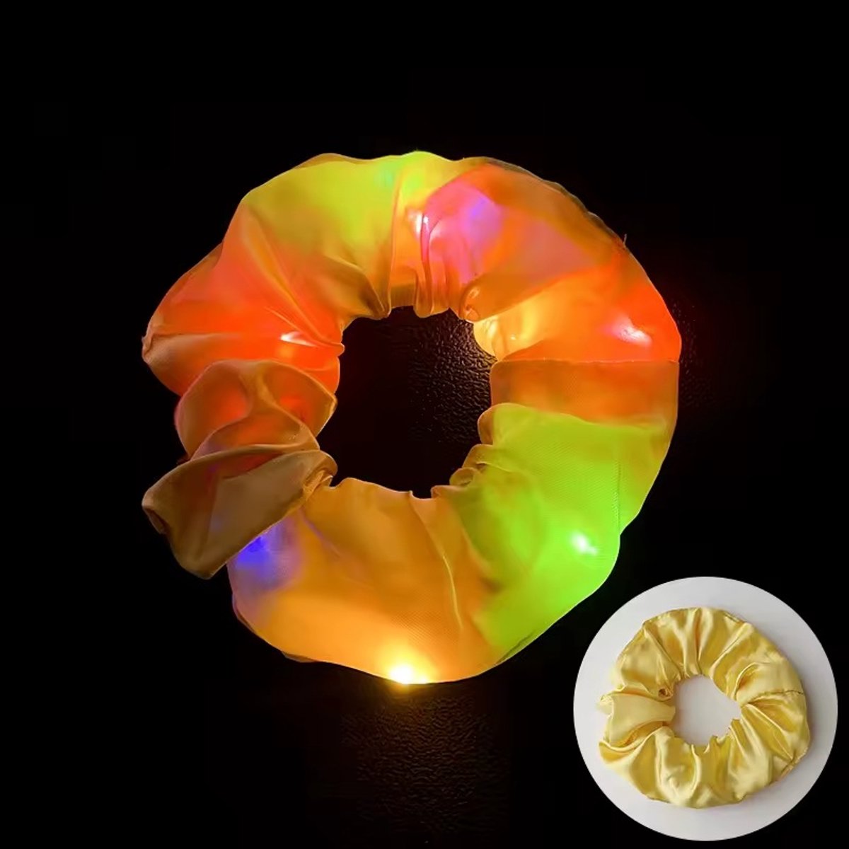 Lichtgevende Scrunchie Haarband – Geel met Gekleurde LED-lichtjes
